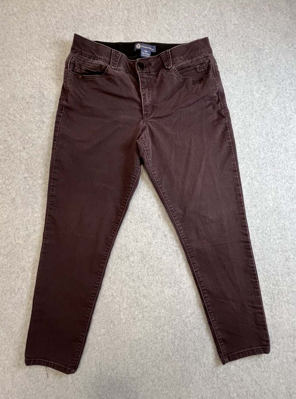 Democracy Womens Brown Skinny Denim Pants Stretch Pockets Mid Rise Inseam Sz 12